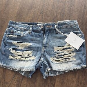 KanCan Blue Distressed Jean Shorts Raw Hem